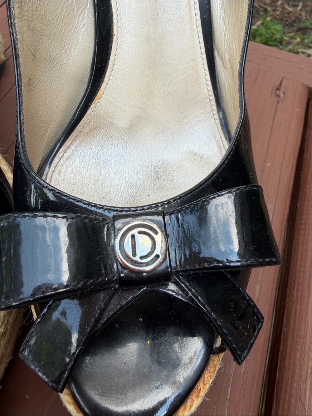 2010 Christian Dior Black Patent Bow Espadrille Wedges 8.5 $795 - Picture 3 of 9